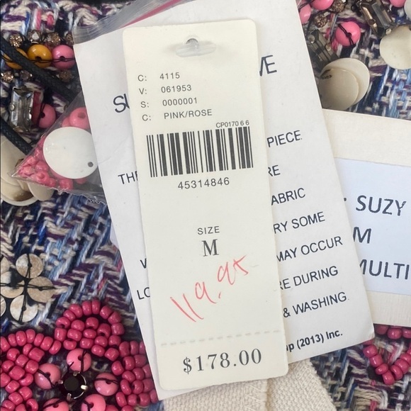 COPY - NWT Summer of Love Embellished Tweed Cardigan Jacket M Pink Floral Boho … - Picture 9 of 11